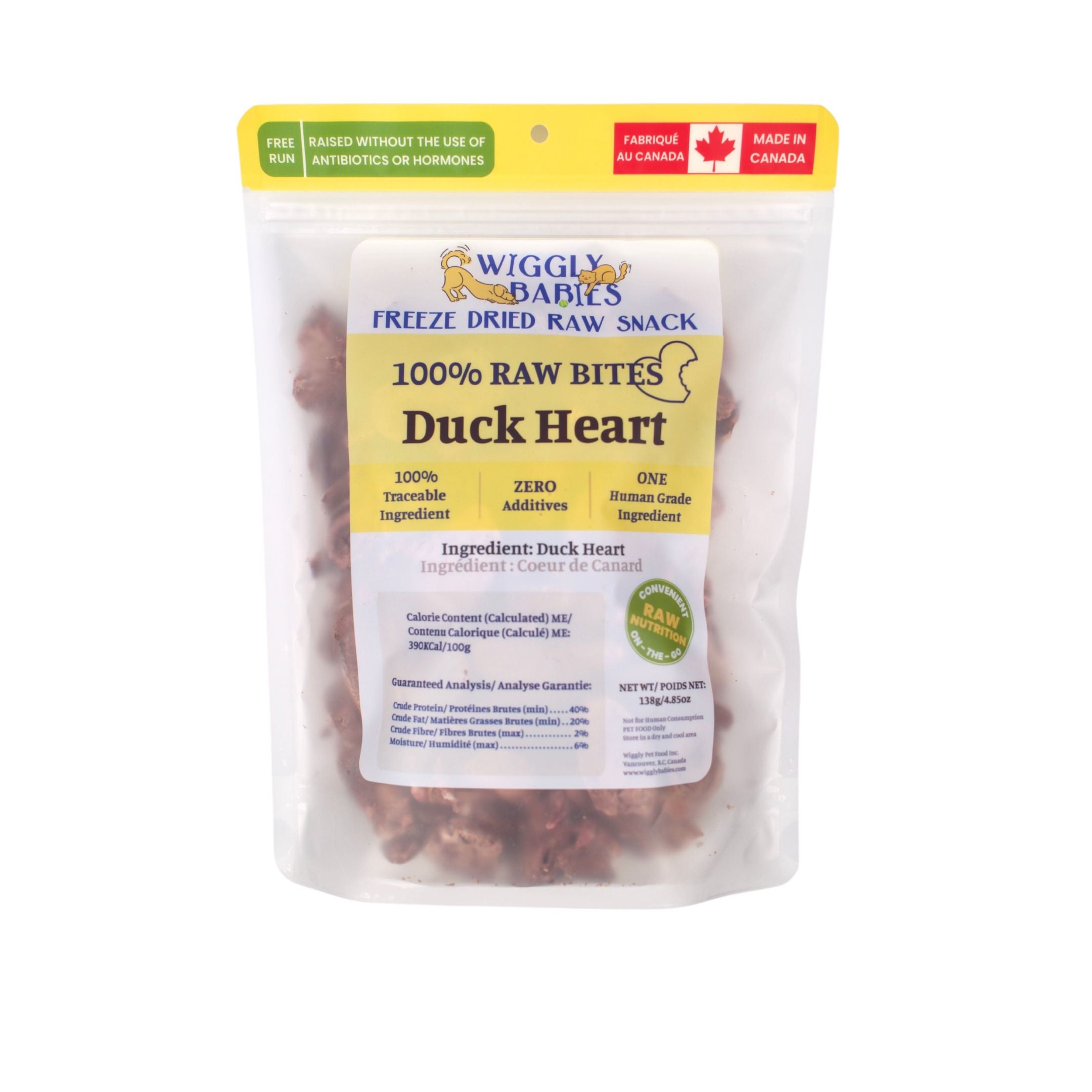 Wiggly Babies | Duck Heart - Freeze Dried Raw Half Diced - 50g/1.76oz