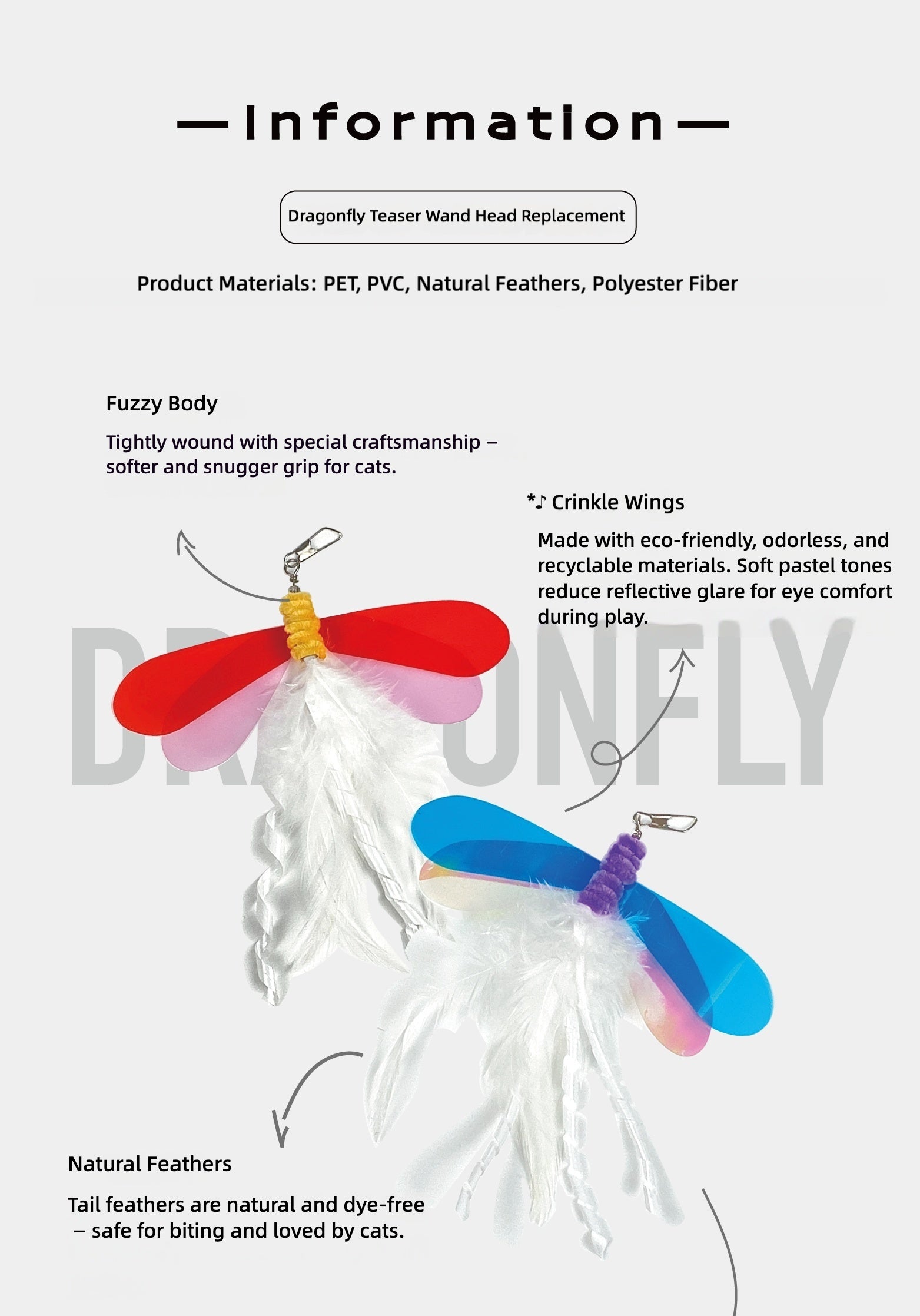 Moforce|Hunting Master Dragonfly Teaser Wand Replacement – Crinkle Wings