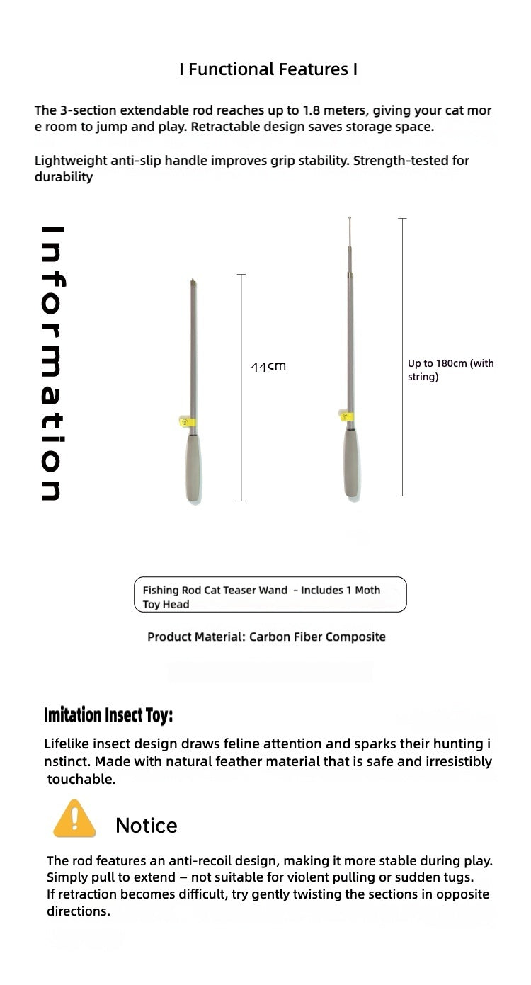 Moforce|Hunting Master Fishing Rod Cat Teaser Wand – Includes 1 Insect Toy Head